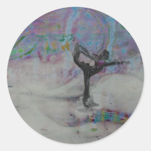 Sticker Rond Danseur Dans La Fille De Yoga De Neige