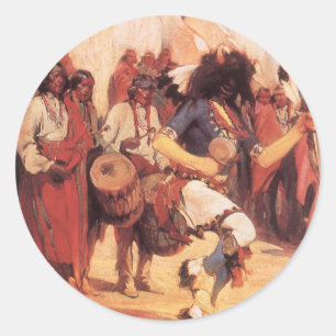 Sticker Rond Danseur de bison Amérindiens Vintage par Cassidy