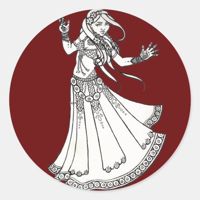 Sticker Rond Danseur du ventre de la tribu hennée (Devant)