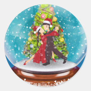 Sticker Rond Danseurs de Tango argentins de Noël Snowglobe