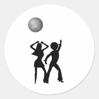 Sticker Rond Danseurs Disco Sous Une Balle Disco