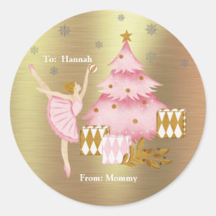 Sticker Rond Danseuse de la suite Nutcracker et sapin de Noël