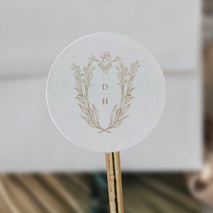 Sticker Rond DAPHNE Botanique Or Blanc Fancy Mariage Monogramme