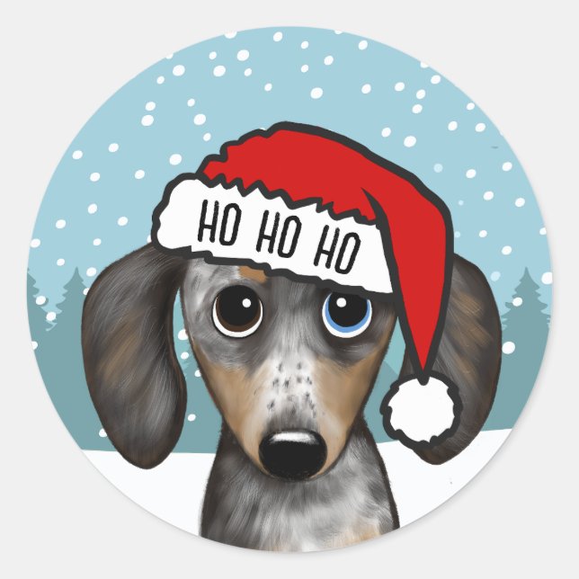 Sticker Rond Dappshund Père Noël Cute Wiener Chig Personnalisé (Devant)