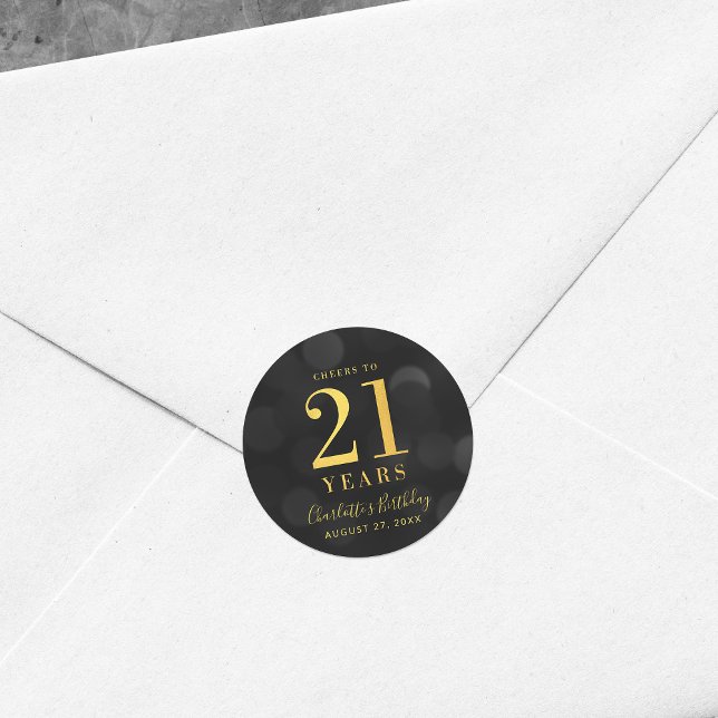 Sticker Rond Dark Bokeh Gold salue à 21 ans anniversaire (Créateur téléchargé)