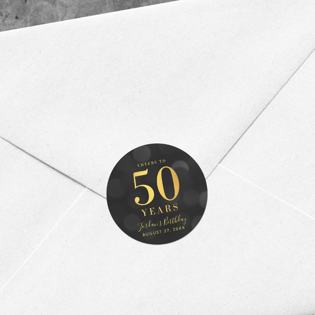 Sticker Rond Dark Bokeh Gold salue à 50 ans Anniversaire (Créateur téléchargé)