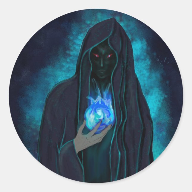 Sticker Rond Dark Grim Reaper Spectre tenant sa boule de crista (Devant)