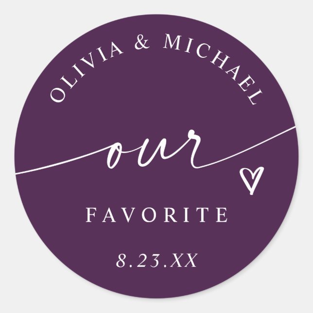 Sticker Rond Dark Plum Purple Our Favorite Wedding Treat Bag (Devant)