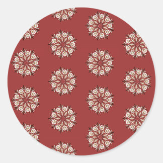 Sticker Rond Dark red and white Norwegian Rosemaling floral 