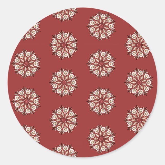 Sticker Rond Dark red and white Norwegian Rosemaling floral  (Devant)