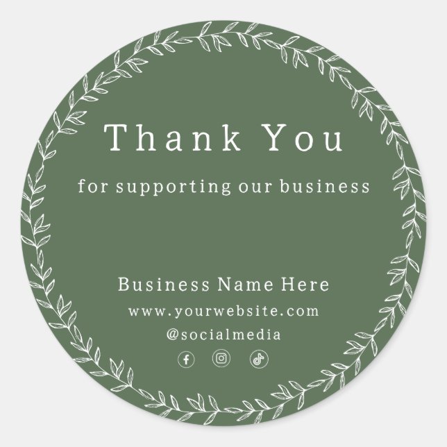 Sticker Rond Dark Sage Green Chic Whimsical Business Mariage (Devant)