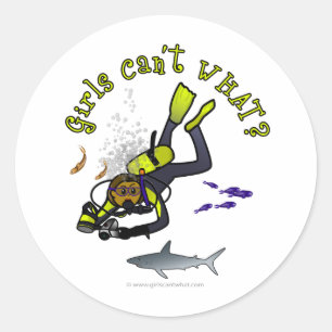 Sticker Rond Dark Woman Scuba Diver