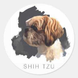 Sticker rond d'art original Shih Tzu