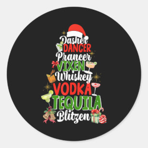 Sticker Rond Dasher Dancer Prancer Vixen Moscato Vodka Tequila