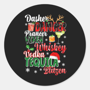 Sticker Rond Dasher Dancer Prancer Vixen Moscato Vodka Tequila