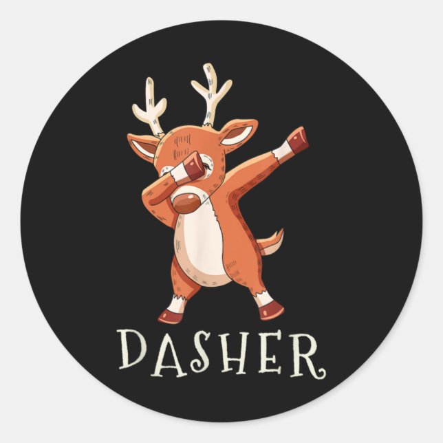 Sticker Rond Dasher Santas Reindeers Family Matching Outfit Chr (Devant)