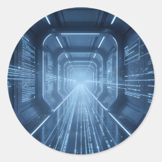 Sticker Rond Data Corridor – Corridor Futuriste Art Classique