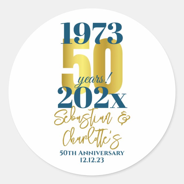 Sticker Rond Date de mariage pour le 50e anniversaire (Devant)