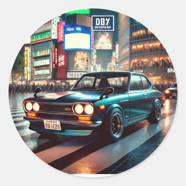 Sticker Rond Datsun 510 nissan shibuya tokyo car japan japanese (Devant)