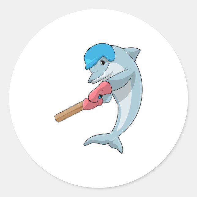 Sticker Rond Dauphin au cricket avec chauve-souris de cricket (Devant)