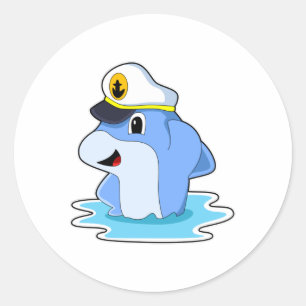Sticker Rond Dauphin comme capitaine avec Casquette