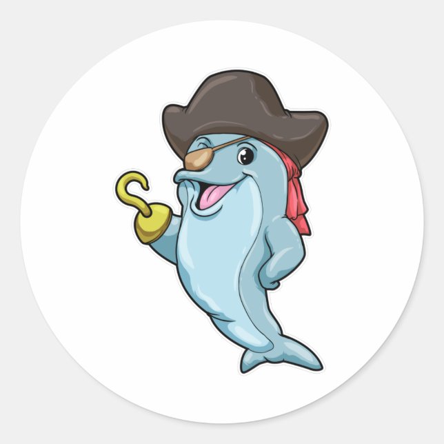 Sticker Rond Dauphin comme pirate avec tache oculaire et main c (Devant)