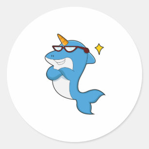 Sticker Rond Dauphin en licorne avec lunettes.PNG