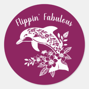 Sticker Rond Dauphin hawaïen Flippin Fabuleux couleur vin