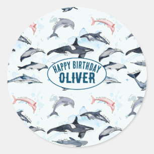 Sticker Rond Dauphin thème fête enfants aquarelle dessin