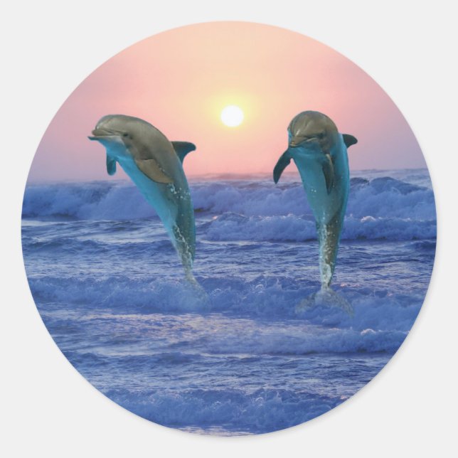 Sticker Rond Dauphins au lever du soleil (Devant)