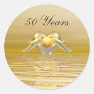 Sticker Rond Dauphins et coeur d'or d'anniversaire