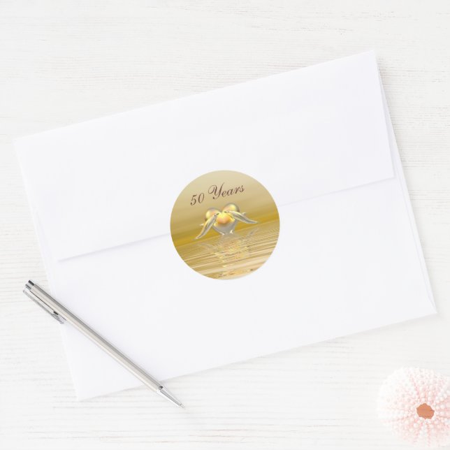 Sticker Rond Dauphins et Coeur du Golden Anniversaire (Enveloppe)