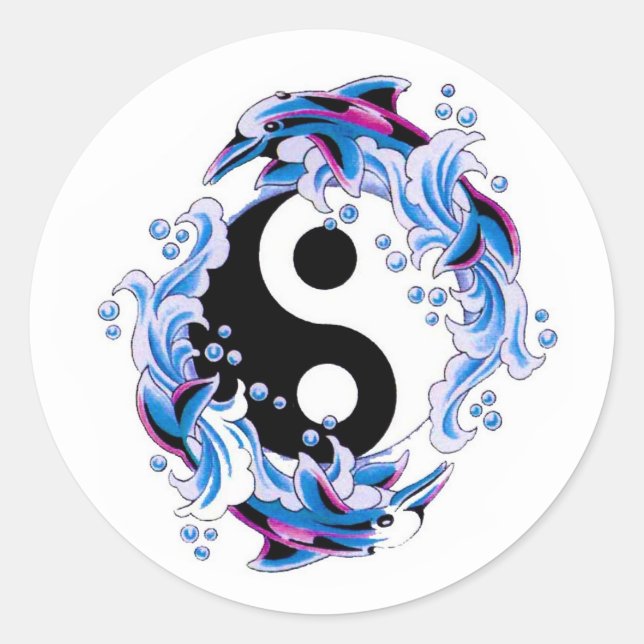 Sticker Rond Dauphins frais de Yin Yang de symbole de tatouage (Devant)