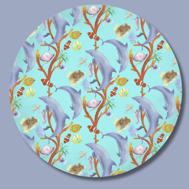 Sticker Rond Dauphins, Poissons Clowns Et Autres Poissons (Créateur téléchargé)