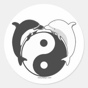 Sticker Rond Dauphins Yin Yang Noir/Blanc