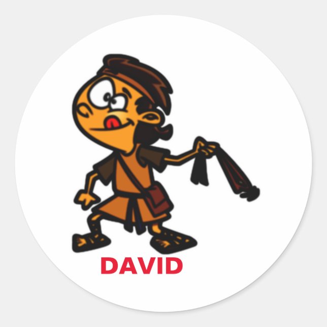 Sticker Rond David Avec Slingshot Bible Story Hero personnage (Devant)