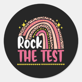 Sticker Rond Day Rock The Test Teacher Test Day Rainbow Leop