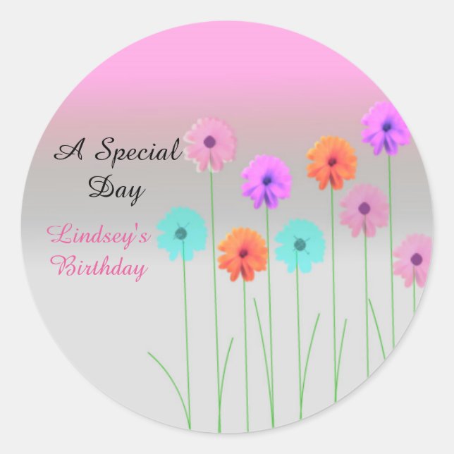 Sticker Rond Dazzling Daisies Personnalisé Anniversaire (Devant)
