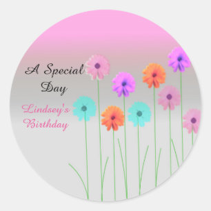 Sticker Rond Dazzling Daisies Personnalisé Anniversaire
