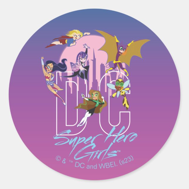 Sticker Rond DC Super Hero Girls Skyline (Devant)
