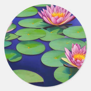 Sticker Rond De Charmantes Nappes D'Eau Rose