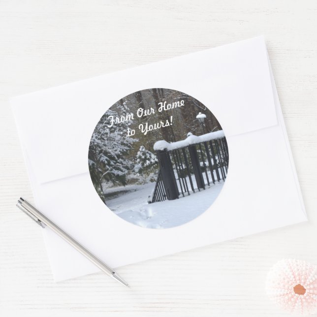 Sticker Rond De chez nous à votre pays d'hiver neigeux (Enveloppe)