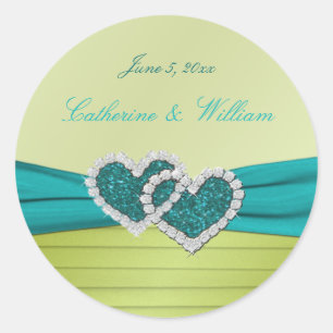 Sticker rond de coeur de Parties scintillant turqu