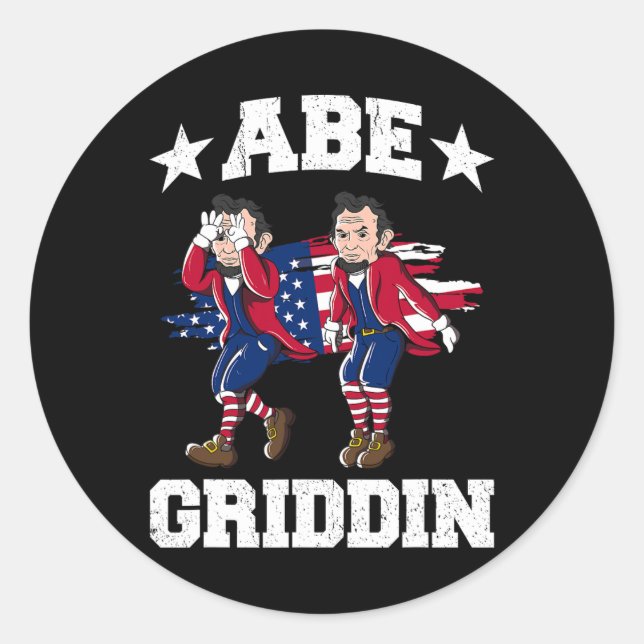 Sticker Rond De Juillet Abraham Lincoln Griddy Abe Griddin (Devant)