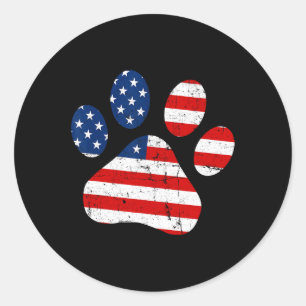 Sticker Rond De Juillet Mignonne Chien Paw États-Unis Drapeau A
