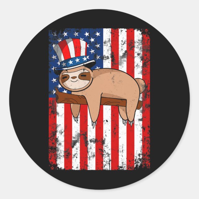 Sticker Rond De Juillet Mignonne Sloth États-Unis Indépendance  (Devant)