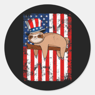 Sticker Rond De Juillet Mignonne Sloth États-Unis Indépendance 