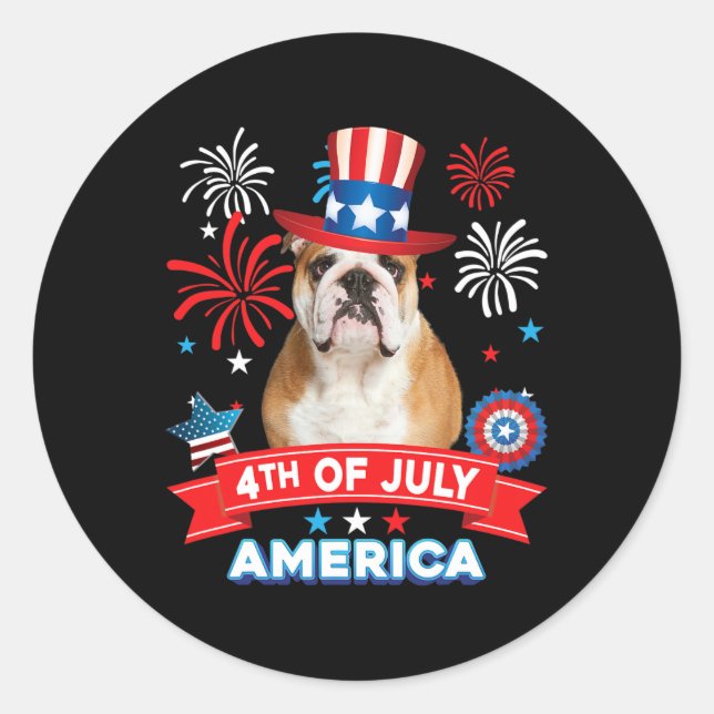Sticker Rond De Juillet Patriotique Jour Anglais Chien Chien De (Devant)