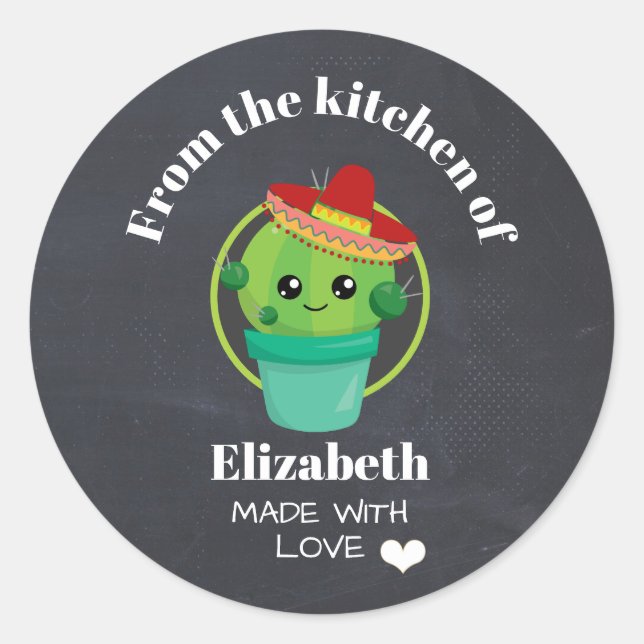Sticker Rond De la cuisine Cute Cactus dans un Sombrero (Devant)