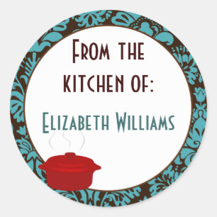 Sticker Rond De la cuisine de Damas Brown Turquoise
